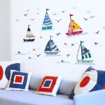 Bateau voile dessin anim� chambre d'enfant jardin d'enfants d�coration pvc sticker mural amovible peinture ...
