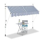 Bc - elec - hhyva2512 - bluewhite auvent r�tractable manuel store banne marquise pour patio & terrasse ...