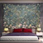 Boheme deco boheme deco tenture murale tapisserie murale suspendue avec peinture a l'huile, fleur, oiseau, ...
