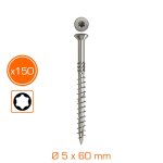 Bo�te de 150 vis de terrasse fischer tx inox t�te frais�e / filetage partiel 5, 0 x 60 mm
