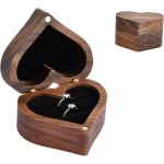 Boîte a bagues en bois en forme de coeur, boîte a bagues en bois de noyer avec 2 fentes et velours noir, ... Boîte a bagues en bois en forme de coeur, boîte a bagues en bois de noyer avec 2 fentes et velours noir, ...