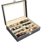 Boite a lunette de soleil en simili cuir - 8 fentes - etui noir verrouillable de présentation et de rangement ... Boite a lunette de soleil en simili cuir - 8 fentes - etui noir verrouillable de présentation et de rangement ...