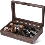 Bote a montres a 2 couches, cuir ecrin a montres bois avec couvercle verre, coussinets pour montres ...