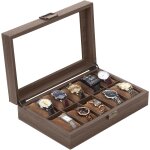 Bote a montres a 2 couches, cuir ecrin a montres bois avec couvercle verre, coussinets pour montres ...