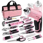 Boite a outils pink rose 53 pieces workpro avec tournevis sans fil 3, 7 v, caisse a outils complete avec ...