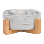 Bol en c�ramique de style marbre pour chat et chien, plat avec support en bois, sans d�versement, mangeoire ...