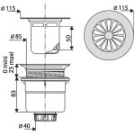 Bonde � grille pour orifice Ø 90 mm - verticale
