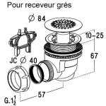 Bonde de douche � grille inox 60 mm pour receveur en gr�s - 0205001 nicoll