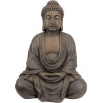 Bouddha mditatif du grand temple statue de jardin, moyen 66 cm, polyrsine, pierre grise