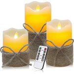 Bougie led sans flamme avec corde en chanvre, aliment�e par piles, bougies a effet vacillant avec t�l�commande ...