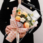 Bouquet de fleurs au crochet fini, bouquet de tournesol fait a la main, cadeau de saint - valentin, dcor ...