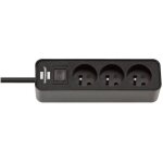 Brennenstuhl multiprise ecolor 3 prises - cable 1. 50m h05vv - f3g1. 0. avec interrupteur - . noir