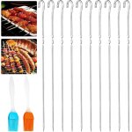 Brochettes pour barbecue en acier inoxydable 20 pi�ces s pour barbecue viande l�gumes avec 2x brosses ...