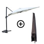 Bundle parasol rectangulaire 3x4m d�port� rotatif ecru en aluminium + housse cesare