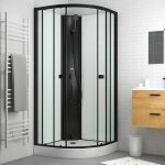 Cabine de douche 1 / 4 de cercle 85x85x200 cm - portes coulissantes - fonds blancs & profils noir mat ...