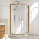 Cabine de douche 1 / 4 de cercle 90x90x200 / 230cm effet bois et fonds blancs - receveur bas