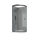 Cabine de douche 1 / 4 de cercle 90x90x207 / 222 cm - receveur bas - fonds gris profils noir mat - foggy ...