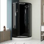 Cabine de douche 1 / 4 de cercle hydro 95x95x215 cm - portes coulissantes - fonds & profils noir mat ...