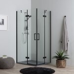 Cabine de douche 80x100 h190 noir mat porte battante sans cadre london