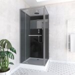 Cabine de douche 90x90cm carre porte pivotante - avec bande effet miroir - square stripe