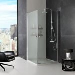 Cabine de douche cristal caree a deux battants en verre 70x70 cm cristal
