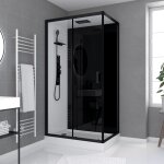 Cabine de douche 110x80x215cm - verre tremp - mitigeur noir - duality 4 rectangle