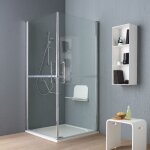 Cabine de douche pour handicapees ou personnes agees 90x90 en verre avec double ouverture battente