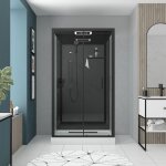 Cabine de douche hydromassante 115x90x218 cm - porte coulissante - fonds & profils noir mat