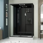 Cabine de douche hydromassante 140x85x218 cm - porte coulissante - fonds & profil�s noir mat
