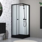 Cabine de douche intgrale 80x80x200 cm carre - portes coulissantes - receveur noir mat