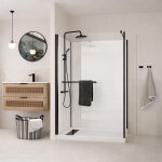 Cabine de douche � l'italienne 120x90 - colonne thermostatique noire et receveur bas effet pierre