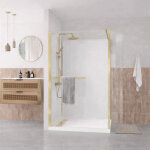 Cabine de douche � l'italienne 120x90 colonne thermostatique or bross� et receveur bas effet pierre