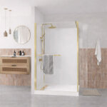 Cabine de douche � l'italienne 120x90 colonne thermostatique or bross� et receveur haut effet pierre