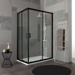Cabine douche noir opaque 70x100 cm cristal transparent design city