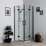Cabine de douche noire mate 70x70 avec portes battantes sans cadre london