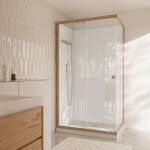 Cabine de douche rectangle 110x80x200 / 230cm effet bois et fonds blancs - receveur bas