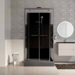 Cabine de douche rectangle 110x80x215cm - portes pivotantes - lignes grises anthracites - scratchy 2