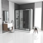 Cabine de douche rectangle 170x90x215cm - blanche avec profile noir mat a receveur haut infinity high ...