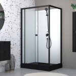 Cabine de douche rectangulaire 110x80x197 cm - porte coulissante - receveur noir mat