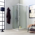 Cabine de douche transparente carree 80x80 ouverture coulissante design moderne