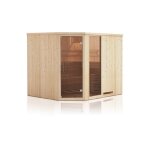 Cabine de sauna d'angle finlandais vitre perhe 4 places 194x175 x h. 199 cm - -