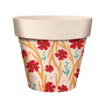 Cache pot en bambou fleurs rouges 15. 5 cm Cache pot en bambou fleurs rouges 15. 5 cm