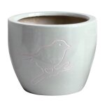 Cache pot bird gris en terre cuite 13 cm