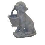 Cache - pot dcoratif chien avec panier finition gris ciment dec050058