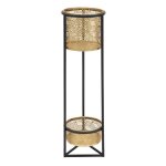 Cache - pot double en m�tal dor� avec base a� 23x80 cm