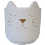 Cache pot de fleurs chat blanc