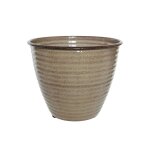 Cache - pot rond en acier emaill taupe amy - Ø 33 x 26 cm - jardideco