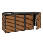 Cache poubelles 4 bacs avec couvercle abri ext�rieur verrouillable 80 a 240l 119x264x84 cmen wpc effet ...