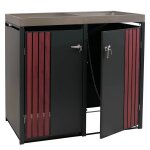 Cache - poubelles double avec bac a plantes abri pour 2 poubelles 80 a 240 l m�tal anthracite effet bois ...