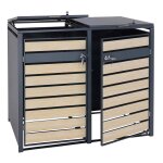 Cache poubelles ext�rieur 2 a 4 bacs avec couvercle abri poubelle en acier galvanis� effet bois h�tre ...